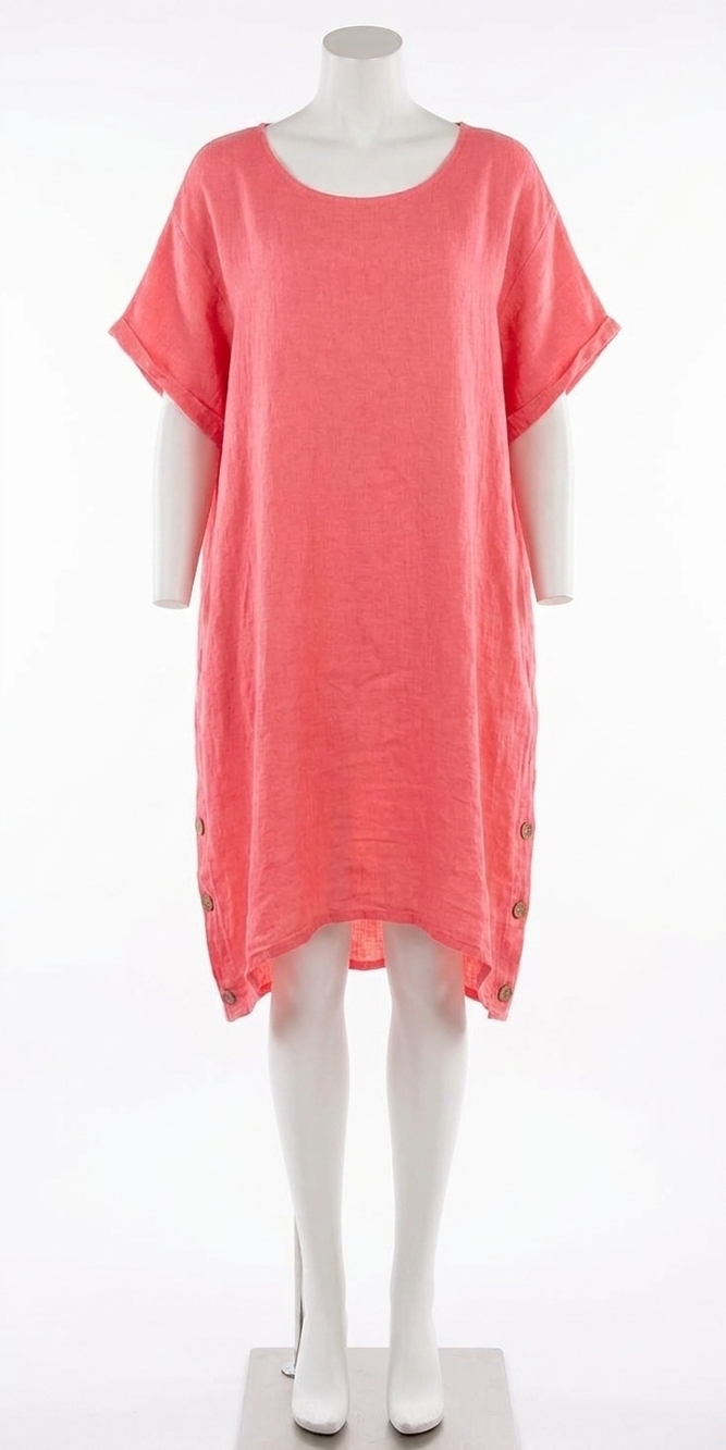NEW GIGI MODA bobbio linen short sleeve midi dress in coral